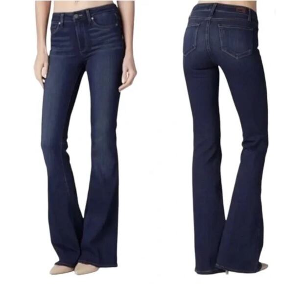 Paige Canyon Medium Dark Blue Wash Flare Leg Low Rise Denim Jeans W28 - Picture 1 of 14